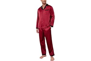 Ekouaer Men's Silk Pajama Set Long Satin Loungewear 2 Piece Pjs Classic Button Down Sleepwear S-XXL