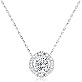 Birthstone Halo Necklace for Women Sterling Silver Platinum Plated Sparkling Gemstone Round Cut Solitaire Pendant Cubic Zirconia Necklaces Clear Crystal Meaningful Jewelry Gifts for Women Teen Girls