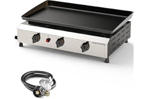 ADREAK 25.6 Inch 3 Burner BBQ Gas Grill Griddle, Stainless Steel Portable Detachable 30,000 BTU Table Top Propane Barbecue Grill for Camping or Tailgating (Only Griddle)