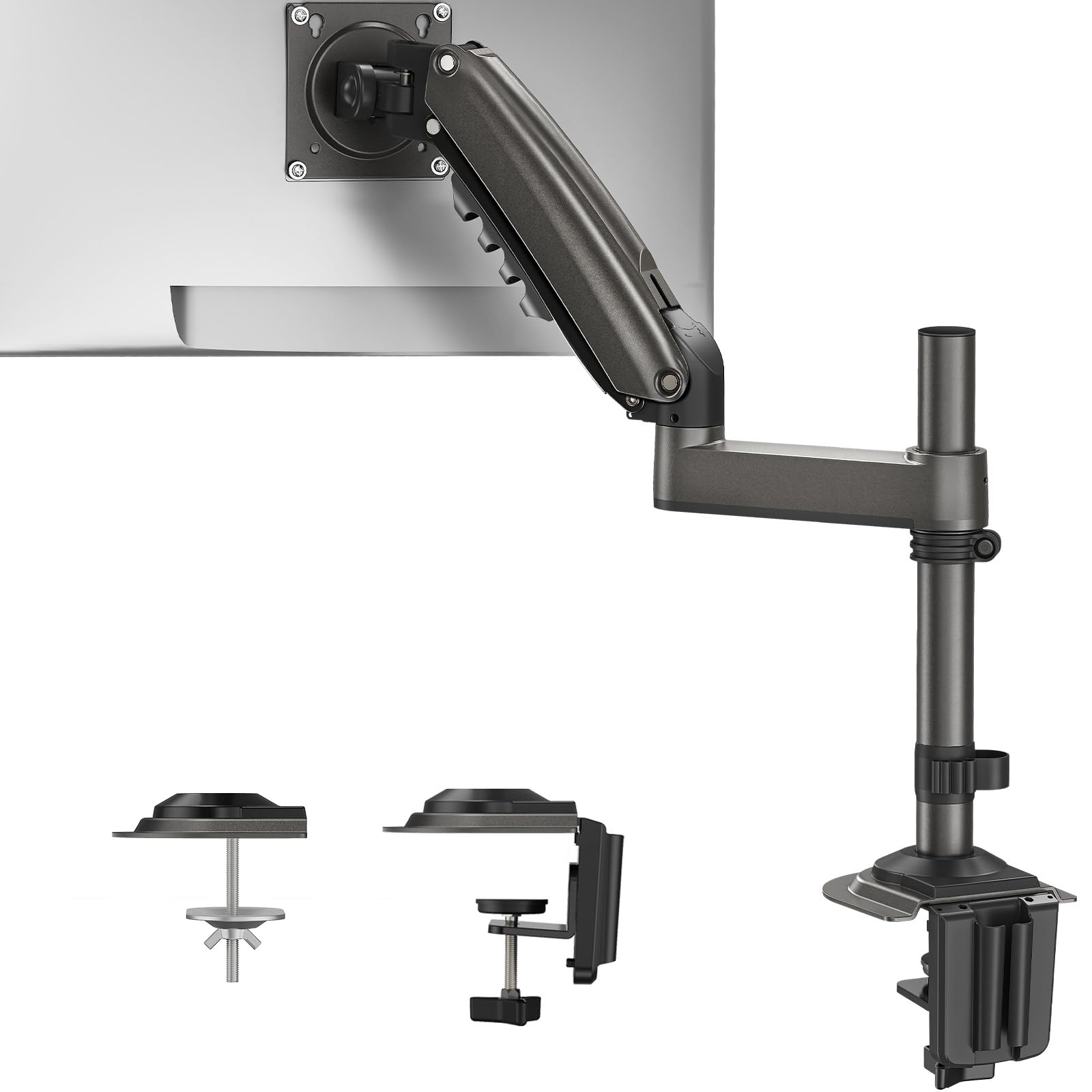 Photo 1 of HUANUO Single Monitor Arm, Adjustable Desk Mount for 13-34 inch Screens, Holds 19.8lb, 22.44 inch Max Height, Full Motion Swivel Monitor Stand with VESA 75x75mm and 100x100mm Compatibility