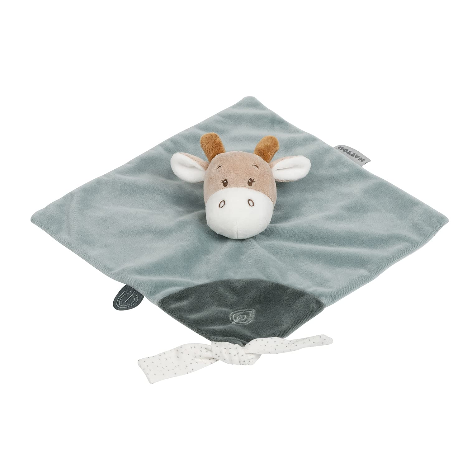 Nattou Comforter Doudou with Ties, 27 x 27 cm, Cuddly Companion, Snuggle Blankie, Security Blanket, 100 Percent Super Soft Polyester, Machine Washable, PETA-Approved Vegan, Luna the Giraffe