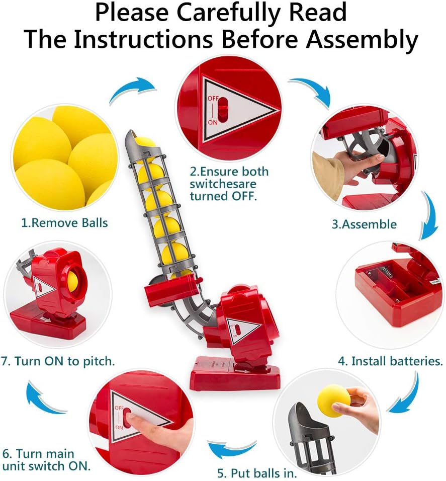 OMNISAFE 2 in 1 Baseball and Tennis Pitching Machine, Automatic Pitcher Play Set, Outdoor Training Sport Games for Kids Boys & Girls (Red): Toys & Games