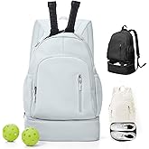wassdins Pickleball Backpack for Women Men, Gym Back Pack with Shoe Compartment Pickleball Bag Fits 2 Pickle Ball Paddles