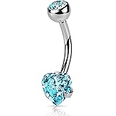 Surgical Steel CZ Jeweled Solitaire Heart Belly Button Ring