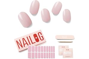 NAILOG Semi Cured Gel Nail Strips (20 Extra Long Polish Stickers/Wraps) | Glossy & Long Lasting Soft Gel Finishing Nail Strips | Camellia