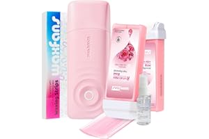WAXFANS Roll on Wax Kit, Smart Wax Roller Kit with Automatic Cooling System, No Burns, Safe and Easy Waxing Kit for Women and Man at Home, 2 Waxing Cartridges & 50 Waxing Strips Included. (Coral Pink)