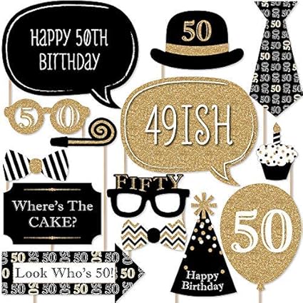 Glittery Fabulous 50th Birthday Photo Booth Frame Gold And Silver