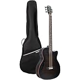 WishMade 5 String Acoustic Electric Bass Guitar Hollow Body Black | Flamed okoume top, sapele back and sides, F-hole body delivers warm organic tone for jazz fusion and acoustic performances
