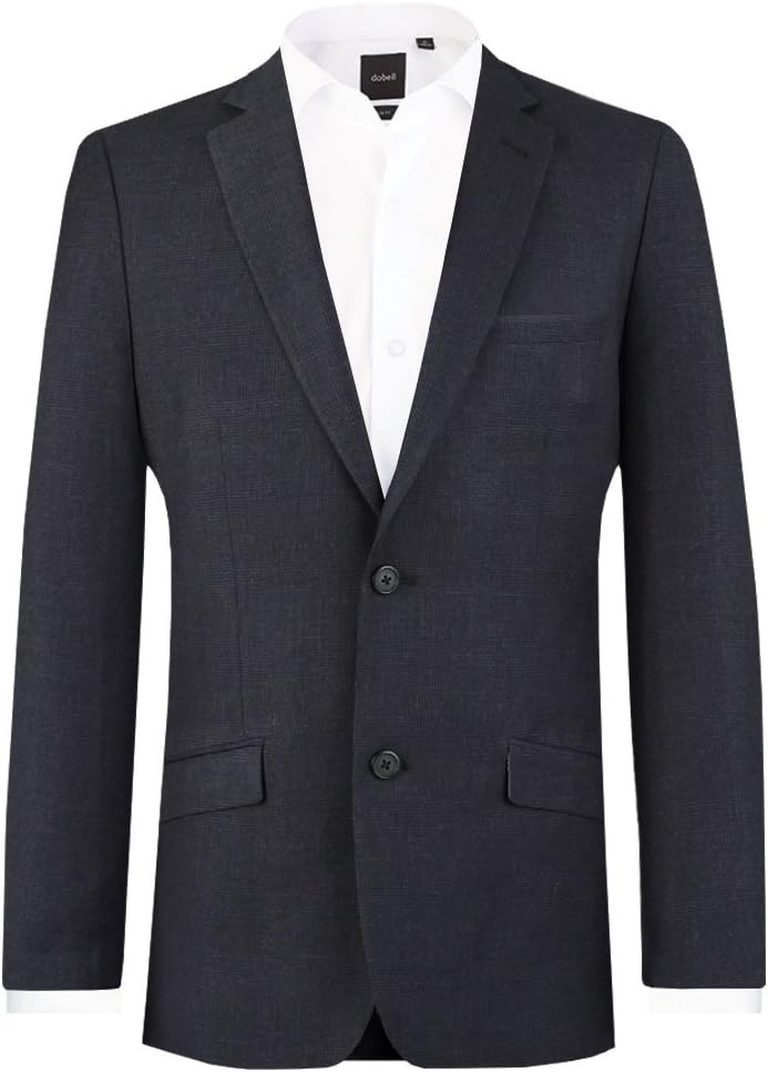 Dobell Mens Navy Prince of Wales Suit Jacket Slim Fit Notch Lapel