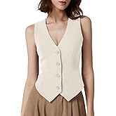 QINSEN Womens V Neck Vest Top Sleeveless Button Down Fully Lined Solid Going Out Crop Tops