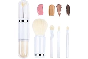 MS. WENNY Small Makeup Brush Set White - 4 in 1 Portable Travel Lip Brush,Highlight Brush,Eyeshadow Brush,Foundation Blending Powder Brush Retractable Mini Facial Cosmetic Makeup Brush Set