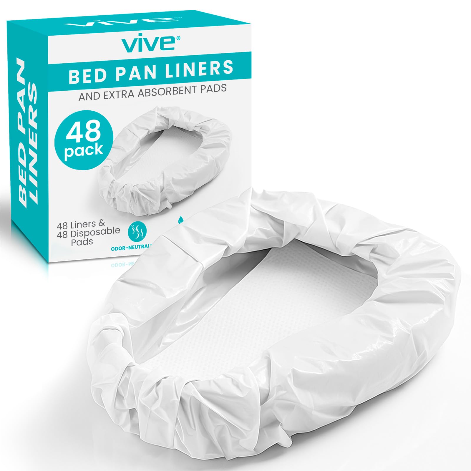 Photo 1 of Vive Bed Pan Liners and Absorbent Pads (48 Pack) - for Elderly Men & Women - Comfortable & Disposable Bedpan Liners for Adults - Spill Proof Incontinence Pads, Reduces Odors - HSA/FSA Eligible