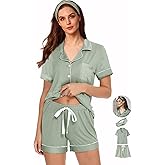WJing Yi Jia Womens 3Pcs Pajama Sets Soft Pajamas Set Button Down Sleepwear Knitted Pjs XS-XXL Pj Lounge Set Bride Nightwear