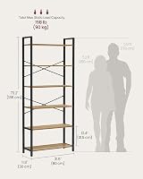 VASAGLE 6-Tier Bookshelf Bookcase 30x80x186 cm Wheat Brown Ink Black LLS082B48 view 6