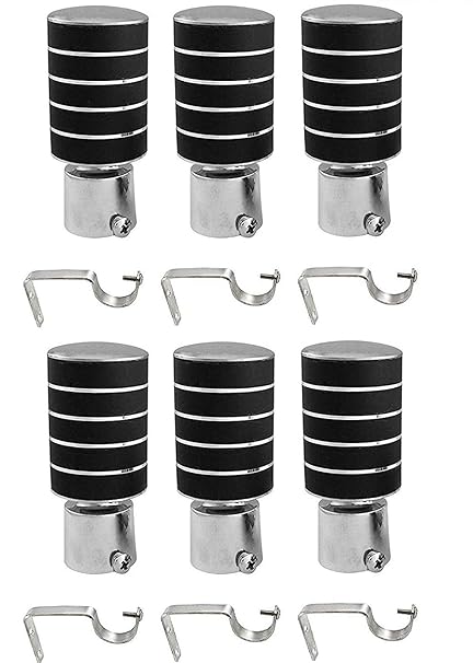 CILFEX Stainless Steel Curtain Brackets and Holders for Door and Window with Support for 1 inch rods, Black Color, Set of six