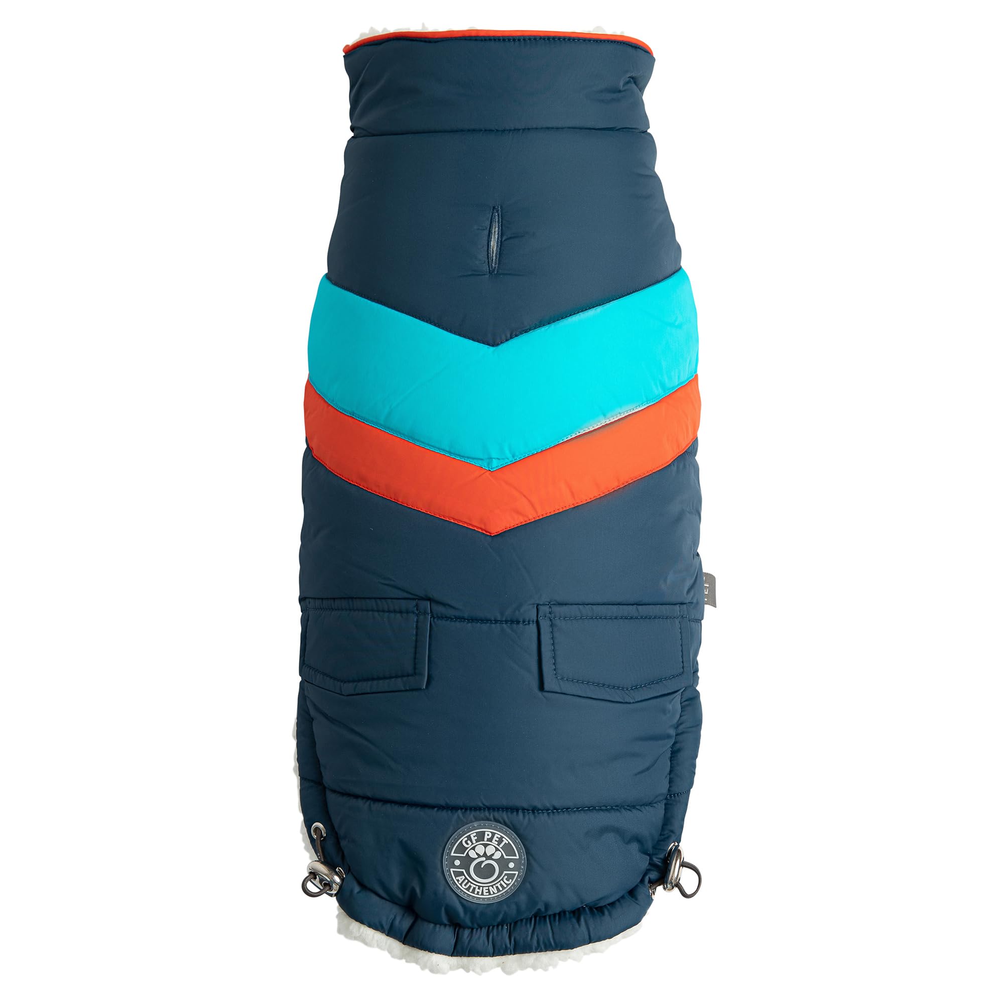GF Pet Dog Puffer Jacket Elasto-Fit Warm Coat for Dogs Water Repellent Padded Winter Bomber - Dark Blue - Medium