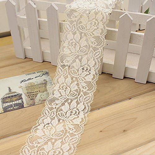 10 Yards 2-1/2 " Wide Elastic Lace Trim Flower Pattern Stretch Lace Ribbon For DIY Garments Sewing Gift Wrap &amp; Craft Supply (beige)