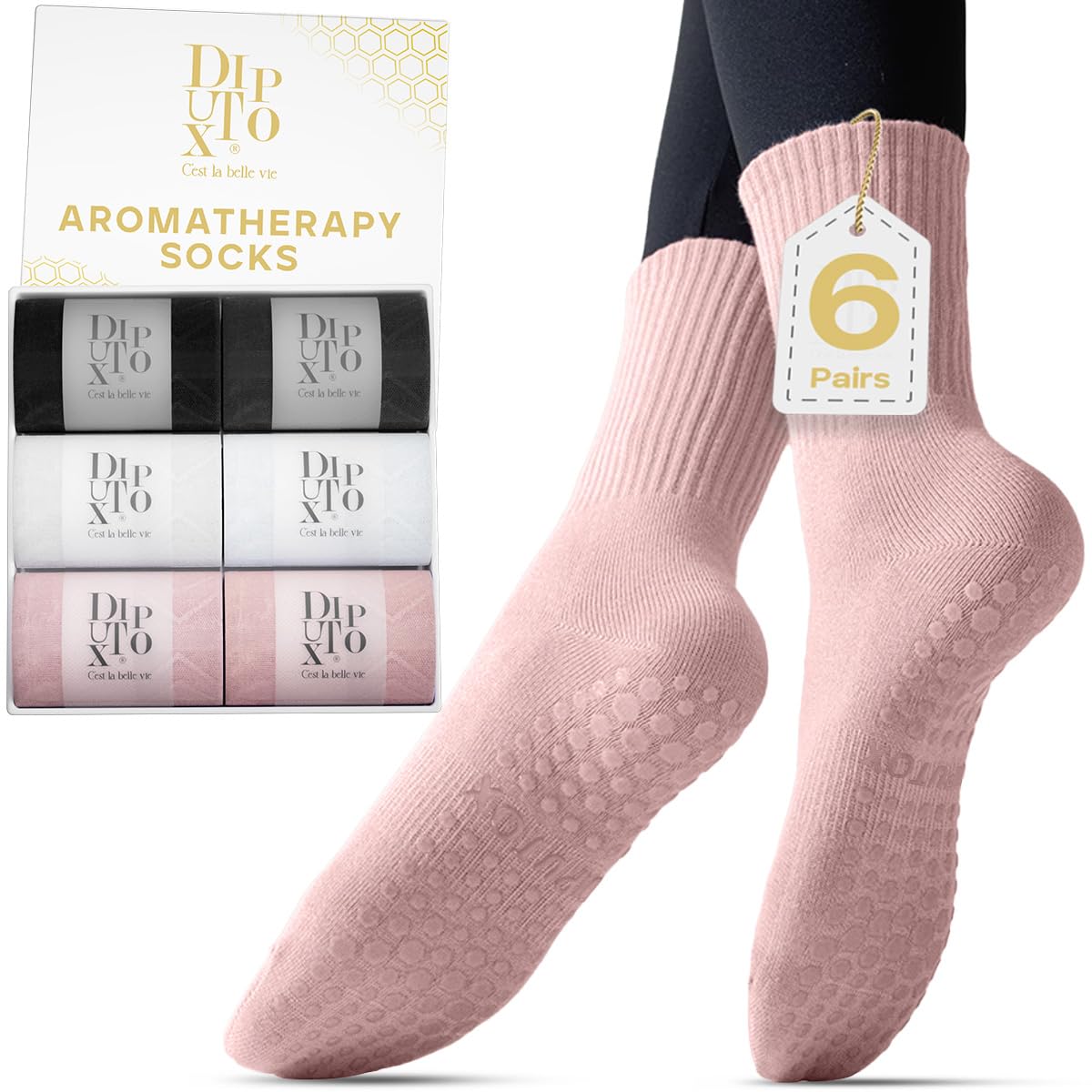 Photo 1 of 6 Pairs Pilates Socks with Grips for Women- Non Slip, Crew Yoga Socks for Pilates, Ballet & Barre Workouts,Christmas Gifts