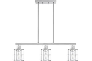 DORAIMI LIGHTING 3 Light Kitchen Island Hanging Chandelier Brushed Nickel Finish Modern Pendant Light Ceiling Lighting Fixture Clear Glass Dining Room Bar Café Kitchen Island