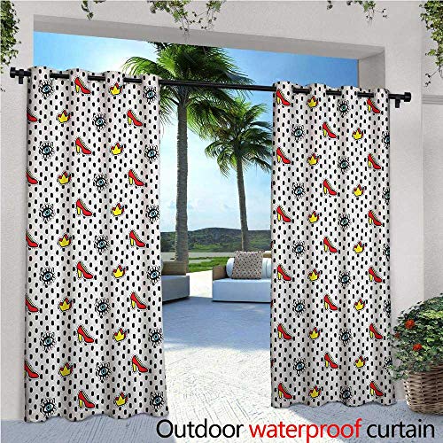 Retro Patio Curtains Blue Eyes Crowns and Womens Shoes Icons Doodle in Cartoon Pop Art 80s 90s Style Outdoor Curtain for Patio,Outdoor Patio Curtains W84 x L84 Multicolor - Thumbnail 5