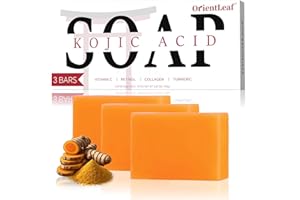 ORIENTLEAF Kojic Acid Soap, Turmeric Soap Bar for Dark Spots, Fresh Citrus Scent, Gentle for Face and Body Wash with Vitamin C, Shea Butter, Retinol, Stocking Stuffers, Christmas Gifts(3 PACK)
