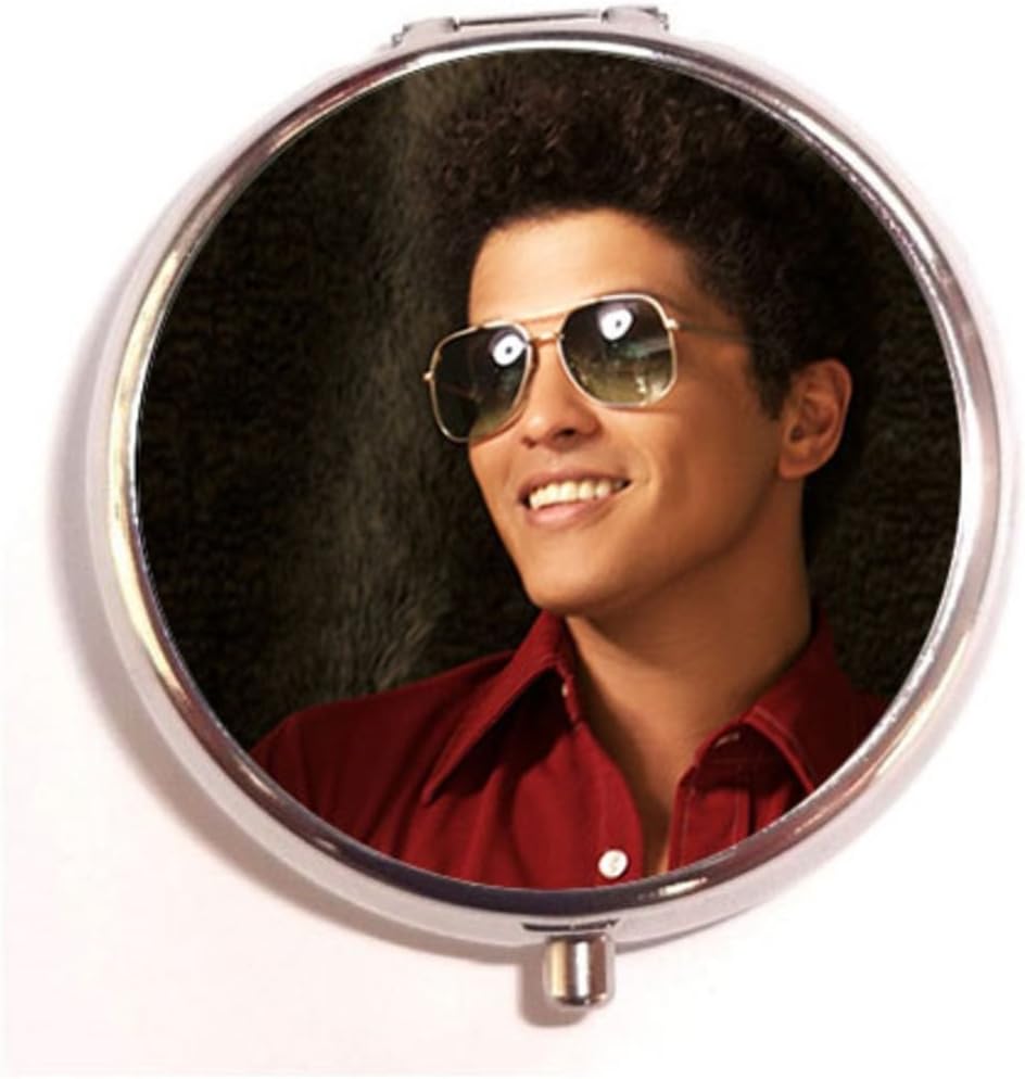 Bruno Mars pic Custom Fashion Round Pill Box Medicine Tablet Holder Organizer Case for Pocket or Purse