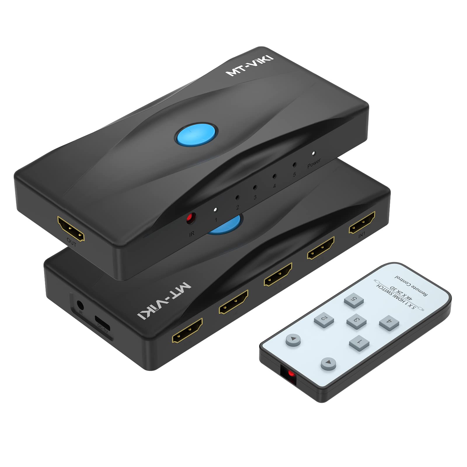 4K 60Hz HDMI Switch 5 Port MT-VIKI Splitter 5 IN 1 OUT with IR Remote Control Selector Box for Firestick HDTV Game Console, Support 3D UHD HDCP2.2 HDR Auto Scan