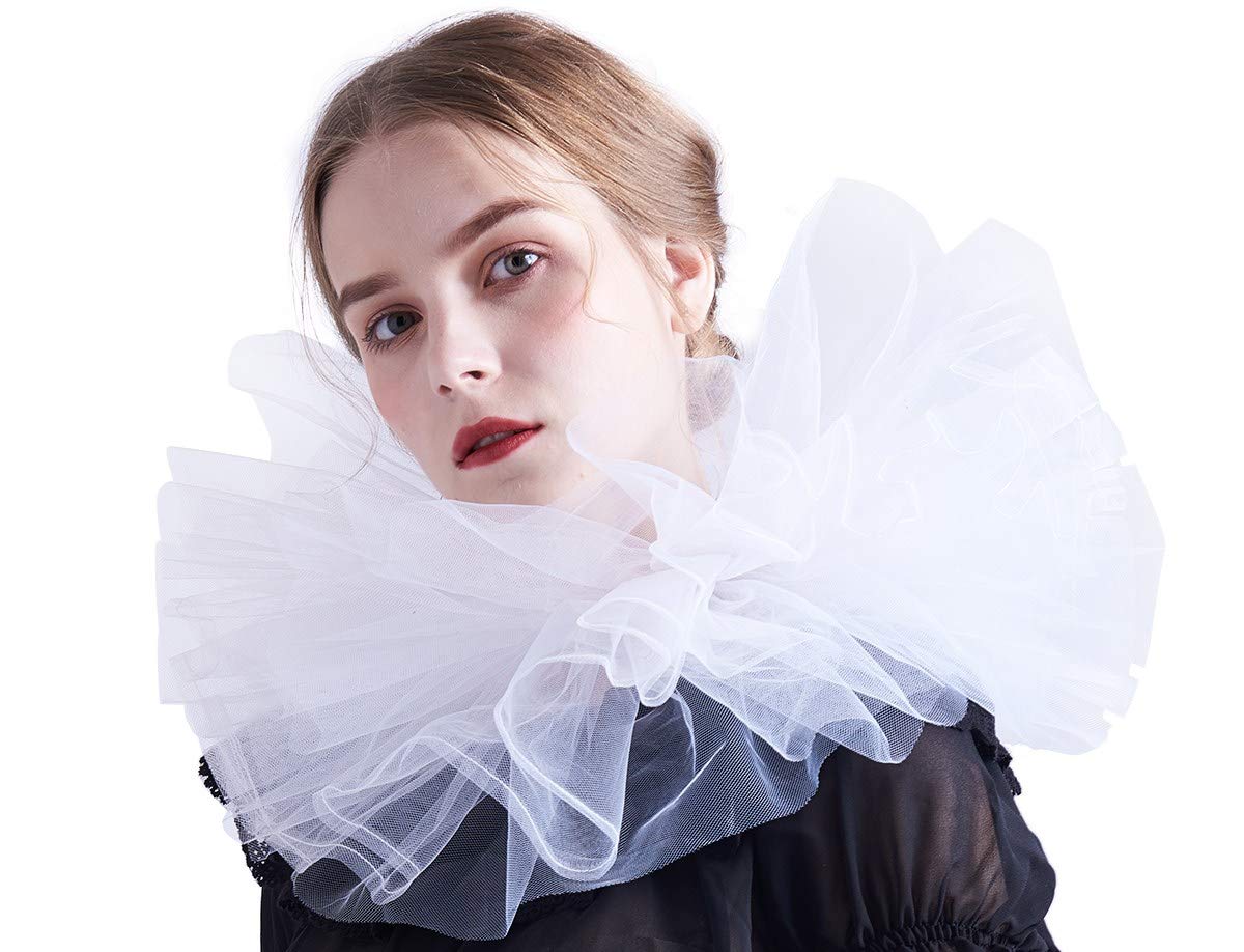 BLESSUME Clown Collar Retro Mesh Neck Ruffle, White, One Size
