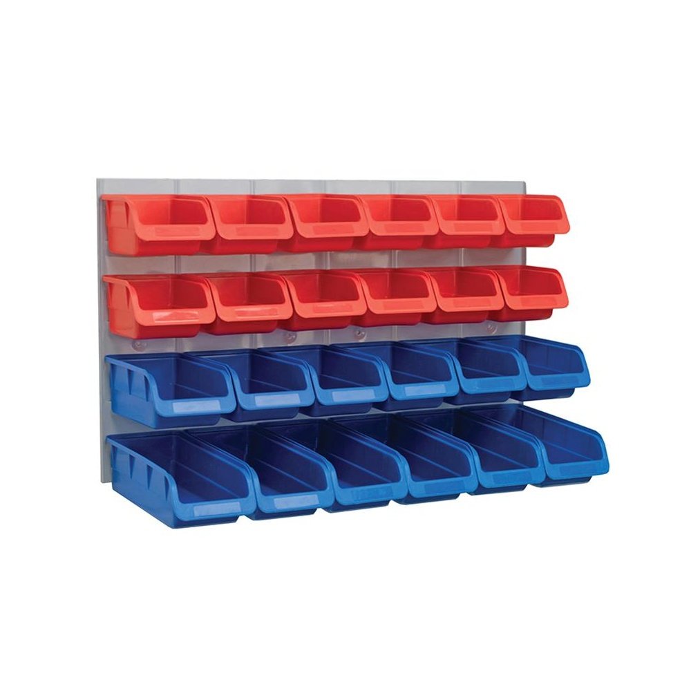 Faithfull 24 Wall Mounted Storage Bins with Metal Back Panel – Plastic Parts Organiser for Garage, Workshop, Van or Shed – 64 x 38 x 22cm
