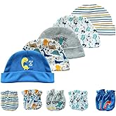Chamie Newborn Cotton Hats Mittens Set Beanie Cap Non Scratch Gloves for Baby Boys Girls