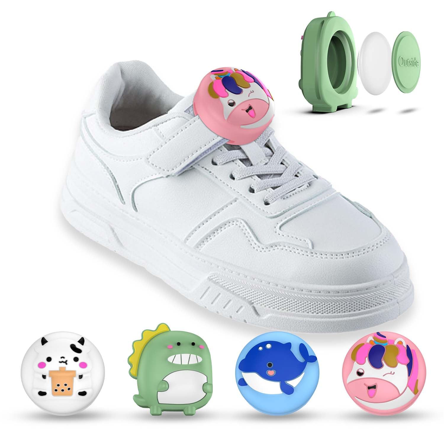 Photo 1 of [4-Pack] for Air Tag Shoes Holder, Waterproof AirTag Holder Kids Hidden Silicone Cartoon Cute Airtag Case for Children's Shoelaces & Straps (Green/White/Blue/Pink)