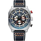 NAVIFORCE Men's Fashion Sport Watches Military Square Big Face Waterproof Chronograph Wristwatch with Luminous Hands,Leather Strap