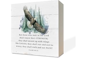 RAZPAH Christian Wood Signs, Bible Verse Isaiah 40:31- But Those Who Wait in The Lord Shall Renew Their Strength, Box Sign Decor Tabletop, Faith Sign, Religious Home Decor, Motivational Gifts for Teens Young