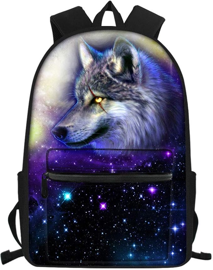 Amzbeauty Blue Galaxy Wolf School Backpack Book Pack Travel Laptop