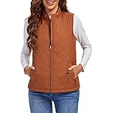 Fuinloth Women's Lightweight Warm Puffer Quilted Vest - 4-Pockets Stand Collar Zip Gilet, Fall Winter Outerwear