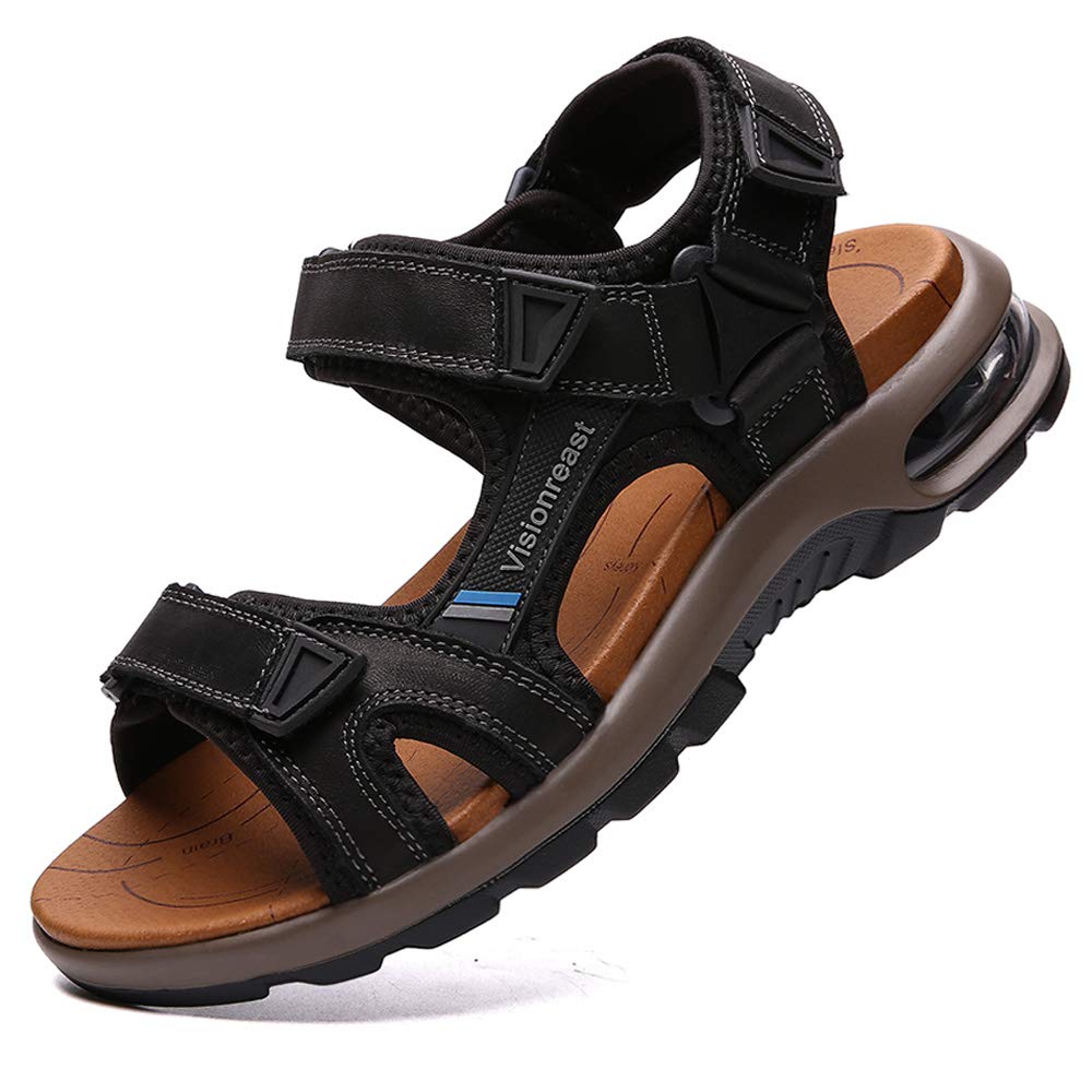 Photo 1 of (used) visionreast Mens Open Toe Leather Sandals Outdoor Hiking Non Slip Sandals Air Cushion Soprt Casual Beach Sandals