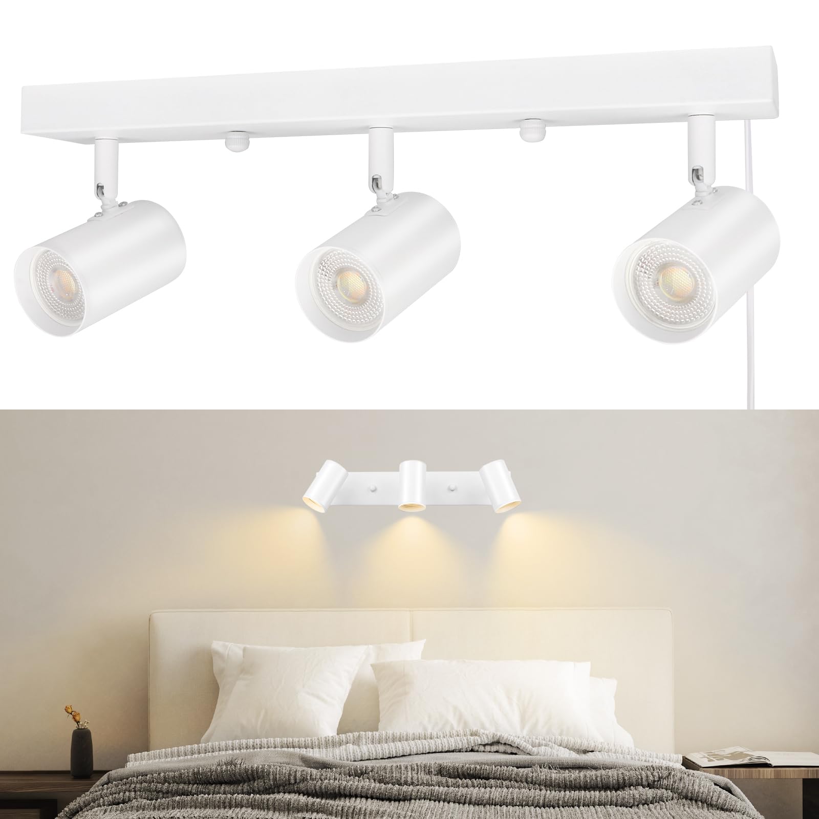 Photo 1 of GEFOUN Track Lighting Fixtures Ceiling, 3 Light Modern Plug in LED Track Light Kits, GU10 White Spotlight for Kitchen Cabinet Gallery Bar Hallway Bathroom Living Room,Rocker Switch,15FT Cord(No Bulb)