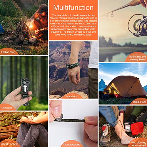HNYYZL 10 Pack Paracord Bracelet Kit Outdoor Survival Bracelet Camping Hiking Gear with Compass, Fire Starter, Whistle and Emergency Knife