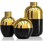 Blcka Glossy Gold Ceramic Flower Vase Set of 3,Gold Modern Round Decorative Vases for Pampas Grass Home Decor,Bedroom,Office,Living Room,Bookshelf,Wedding,Bathroom Table Centerpiece (Black)