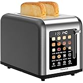 2 Slice Toaster Touch Screen, Stainless Steel Toasters Digital Timer 2 Slot Toasters, 8 Shade Settings 6 Bread Types for Bage