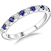 RANDES Birthstone Rings Eternity Band 925 Sterling Silver/Yellow Gold-Plated Created Gemstone Stackable Wedding Band 2.7mm Thin Half Eternity Rings for Women Size 6 to 10
