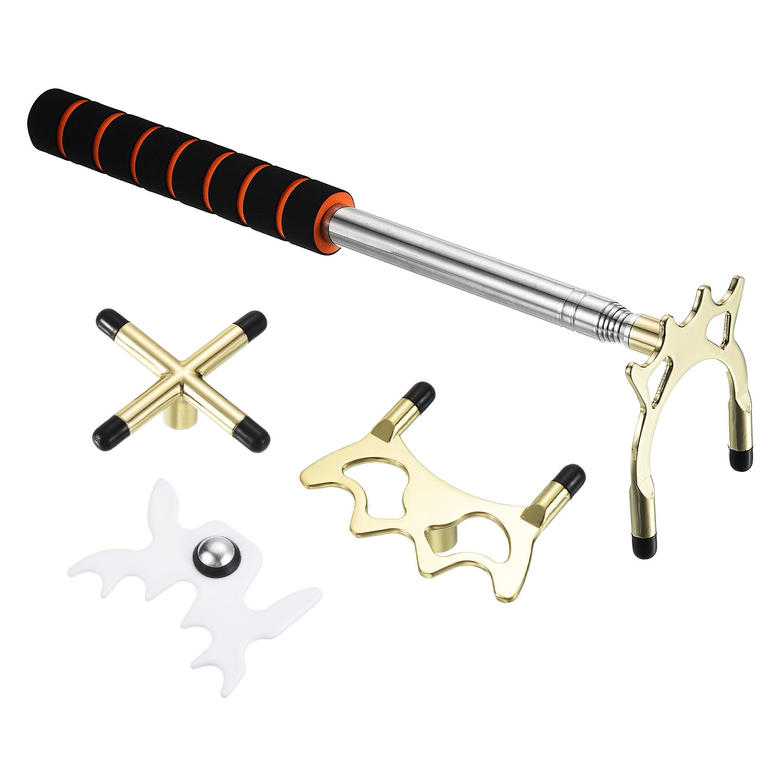 PATIKIL Retractable Billiards Cue Stick Bridge, EVA Pool Cue Accessory with Removable Metal Low/High/Cross Bridge Head for Pool Table Competition, Gold/White