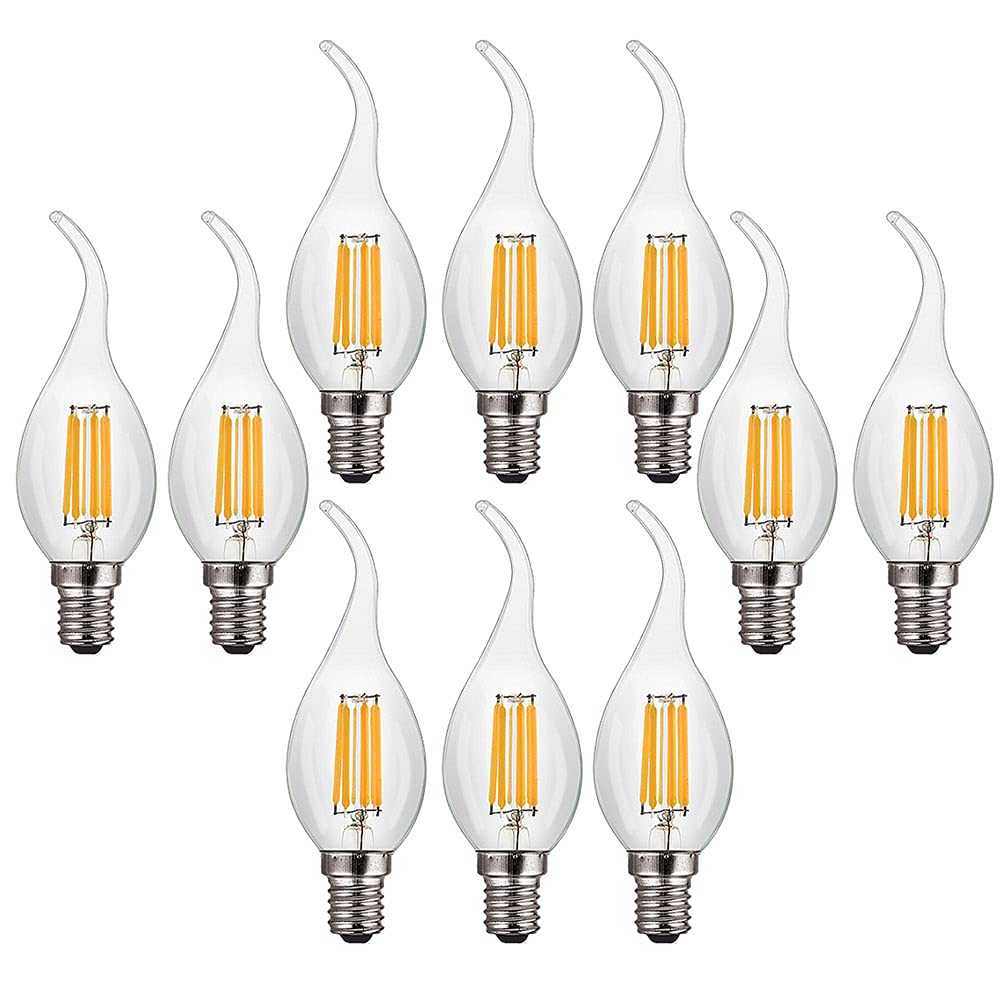 ZYUJIA 6W E14 Dimmable LED Candle Bulb(Equivalent to 60W) 10 Packs C35 LED Filament Light Bulb 600LM 2700K Warm White Vintage Filament Energy Saving Candelabra Lamp
