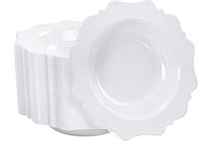 COLOSUS White Plastic Party Bowls (60 Pack) 12 Oz Disposable Soup/Salad Bowl, Fancy Shatterproof Dinnerware for Catering, Holidays, Weddings, and Everyday Use