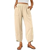Trendy Queen Women's Wide Leg Pants Boho Summer Capri Palazzo Harem Casual Barrel Sweatpants Baggy Slacks with Pockets