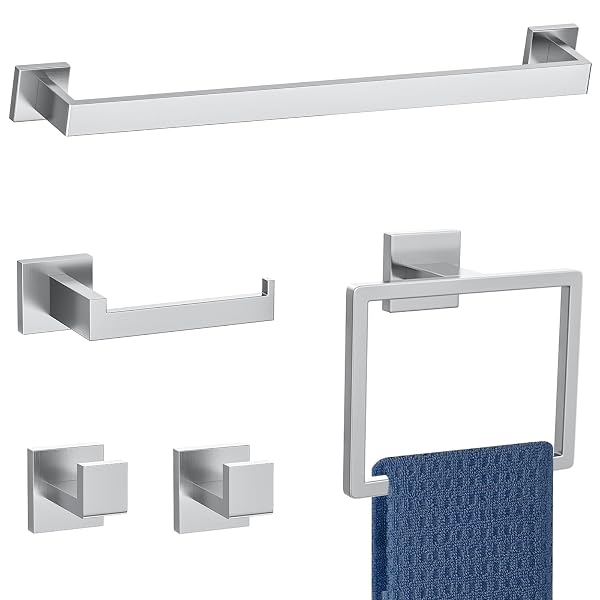5 PIECES TOWEL BAR SET BRUSHED NICKEL BATHROOM HARDWARE ACCESSORIES SET SUS304 STAINLESS STEEL TOWEL HOLDER SET FOR BATHROOM 23.6 INCH TOWEL BAR,TOWEL RACK WALL MOUNTED