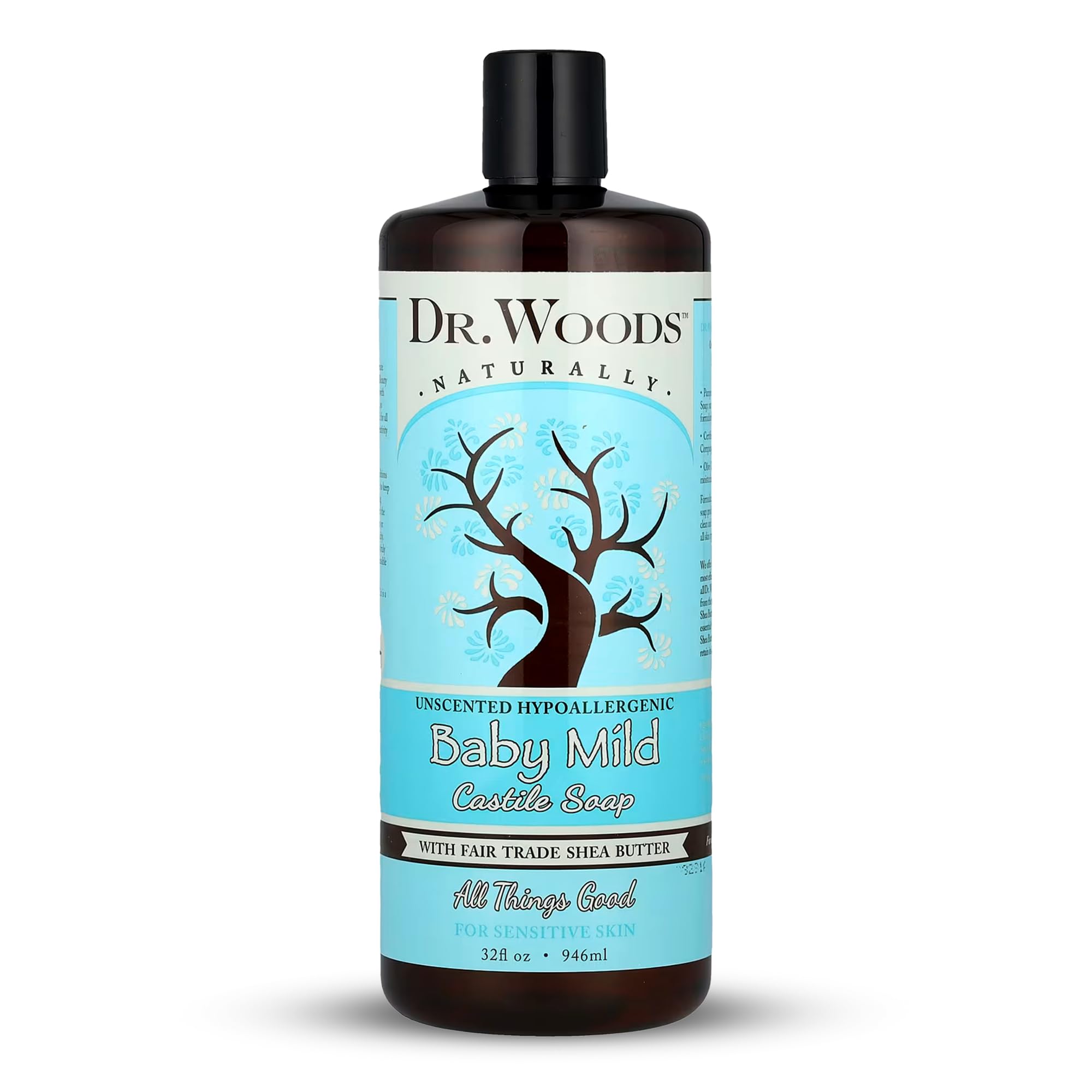 Dr. Woods Baby Mild Unscented Liquid Castile Soap with Organic Shea Butter, 32 Ounce