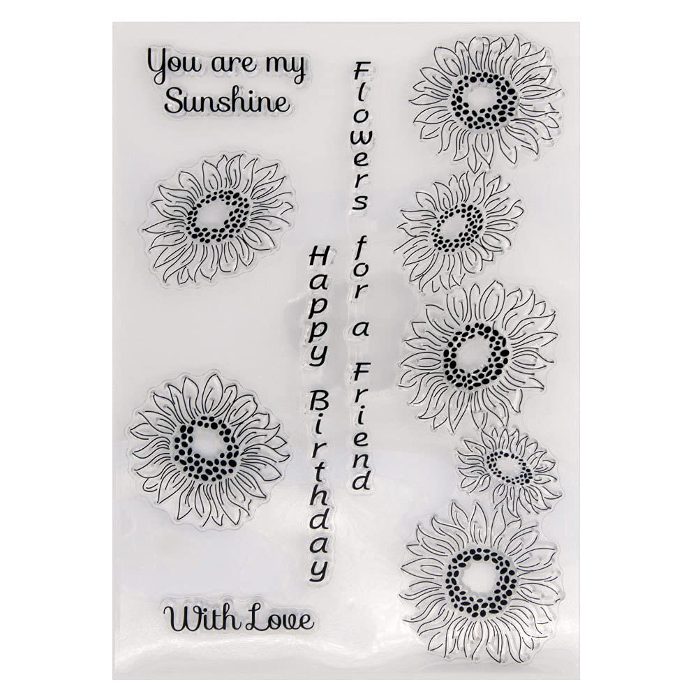 arriettycraft Sunflower Clear Stamps Happy Birthday Silicone Friendship Silicone Stamps for Card Making Decoration and DIY Scrapbooking