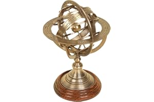 VINTAGE VIBES BY HEEBA Antique Vintage Zodiac Armillary Brass Sphere Globe Wooden Display | Antique Ship Décor (8 Inch)