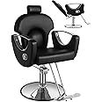 MIMWOW Salon Chair, Reclining Salon Chair for Hair Stylist, Barber Chair with Heavy Duty Hydraulic Pump, Hair Chairs Tattoo Braiding Beauty Spa Equipment, Cool Silver Black